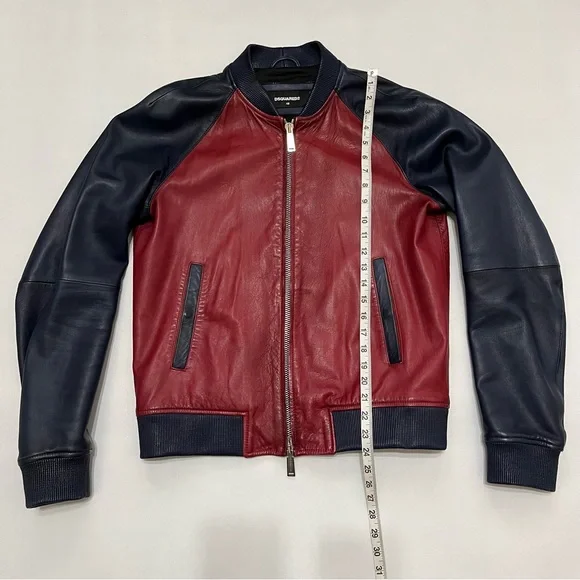 Dsquared2 Red Blue Leather Bomber Jacket